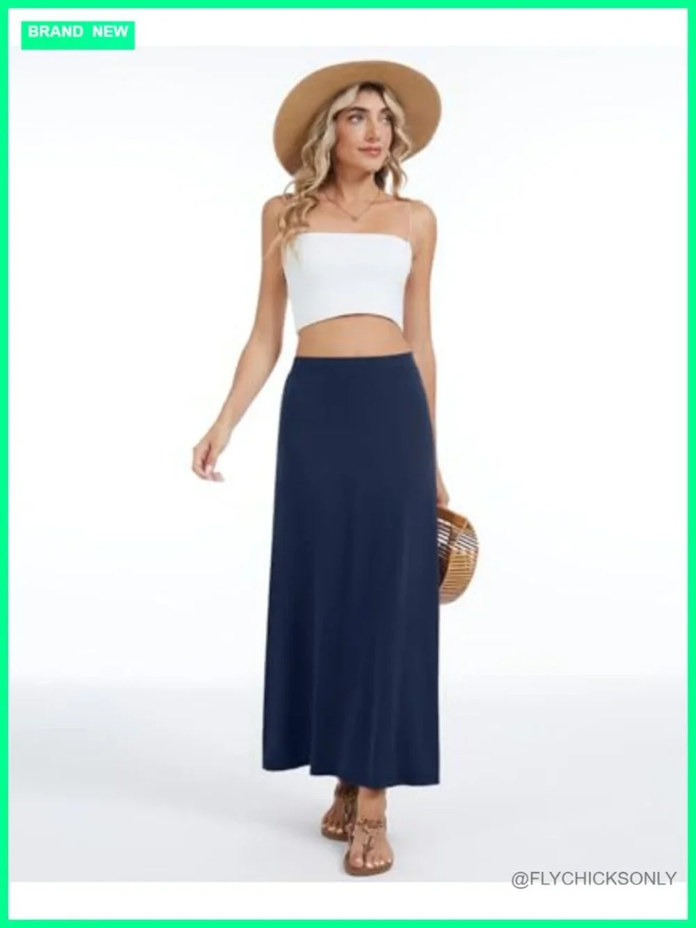 Flowy A-Line Maxi Skirt High Waisted Casual Long Skirt